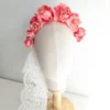 Couronne de fleurs rose et perles ivoire Frida. Diadème de mariage. Création unique.