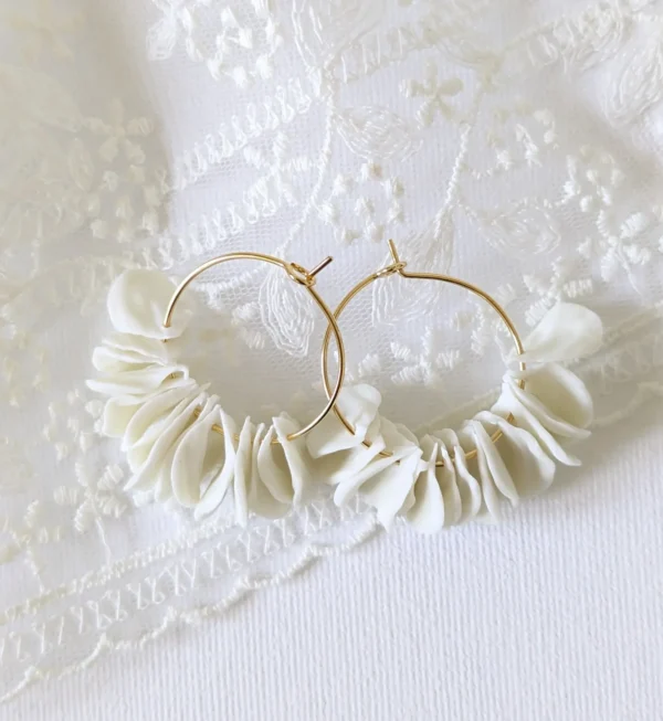 Boucles d'oreilles porcelaine blanche forme créole plaqué or 18k