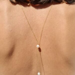 Collier de dos mariage Gold filled et perles de nacre naturelles