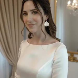 Mariée moderne minimaliste chic avec boucle d oreilles mariage nacre