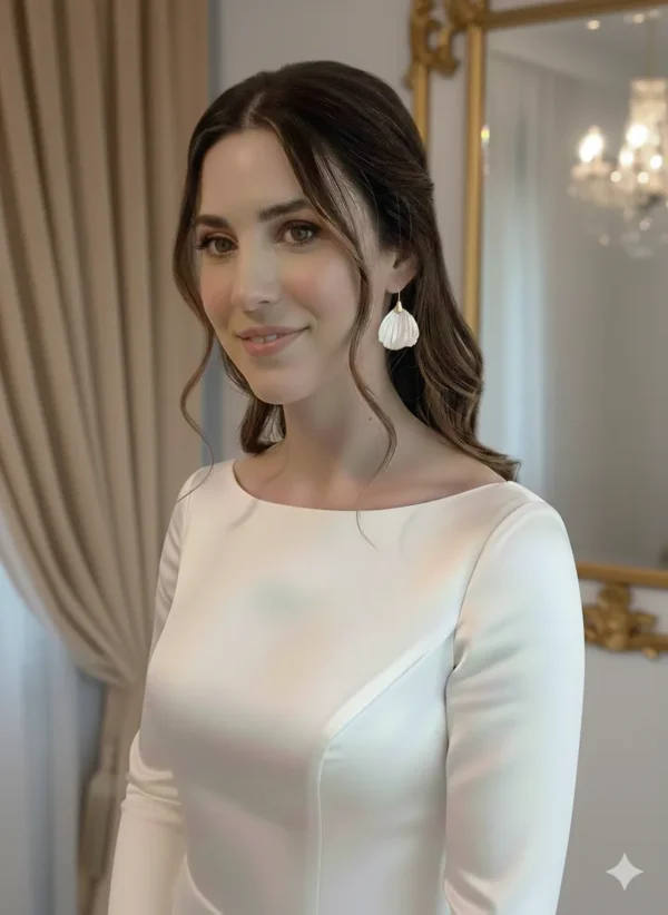 Mariée moderne minimaliste chic avec boucle d oreilles mariage nacre
